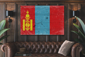 Bella Frye Mongolia Flag Wall Art - Vintage Mongolia Flag Sign Weathered Wood Style on Canvas