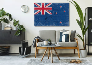 Bella Frye New Zealand Flag Wall Art - Vintage New Zealand Flag Sign Weathered Wood Style on Canvas