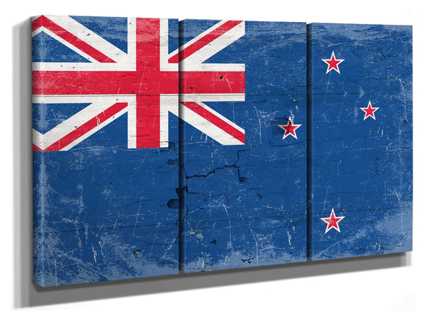 Bella Frye New Zealand Flag Wall Art - Vintage New Zealand Flag Sign Weathered Wood Style on Canvas