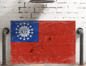 Bella Frye Myanmar Flag Wall Art - Vintage Myanmar Flag Sign Weathered Wood Style on Canvas