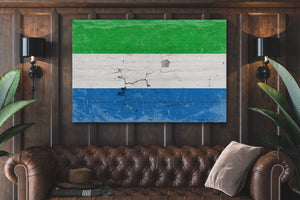 Bella Frye Sierra Leone Flag Wall Art - Vintage Sierra Leone Flag Sign Weathered Wood Style on Canvas