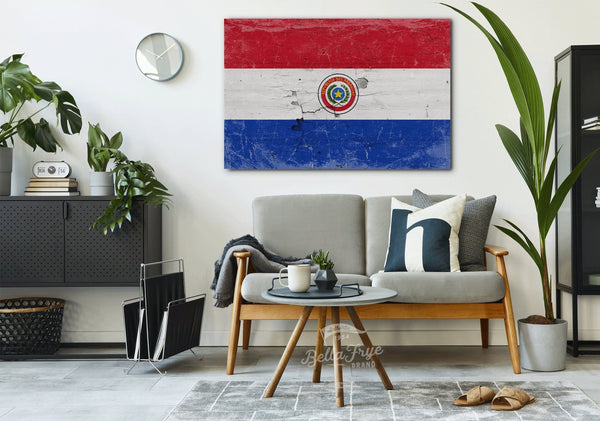 Bella Frye Paraguay Flag Wall Art - Vintage Paraguay Flag Sign Weathered Wood Style on Canvas