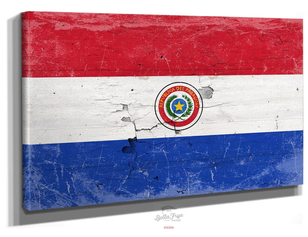 Bella Frye Paraguay Flag Wall Art - Vintage Paraguay Flag Sign Weathered Wood Style on Canvas