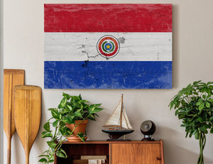 Bella Frye Paraguay Flag Wall Art - Vintage Paraguay Flag Sign Weathered Wood Style on Canvas