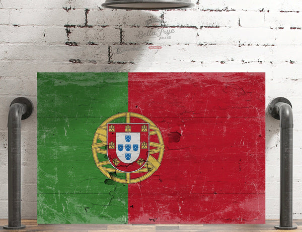 Bella Frye Portugal Flag Wall Art - Vintage Portugal Flag Sign Weathered Wood Style on Canvas