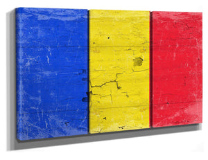 Bella Frye Romania Flag Wall Art - Vintage Romania Flag Sign Weathered Wood Style on Canvas