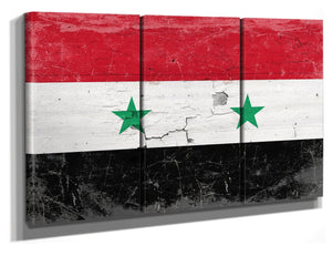 Bella Frye Syria Flag Wall Art - Vintage Syria Flag Sign Weathered Wood Style on Canvas