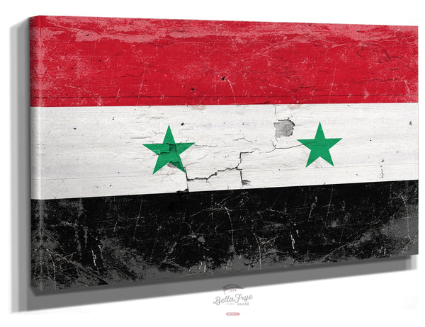 Bella Frye Syria Flag Wall Art - Vintage Syria Flag Sign Weathered Wood Style on Canvas