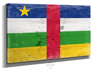 Bella Frye 14" x 11" / Stretched Canvas Wrap Central African Republic Flag Wall Art - Vintage Central African Republic Flag Sign Weathered Wood Style on Canvas