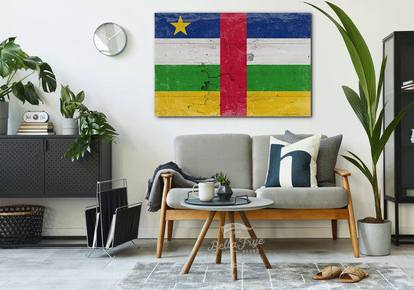 Bella Frye Central African Republic Flag Wall Art - Vintage Central African Republic Flag Sign Weathered Wood Style on Canvas