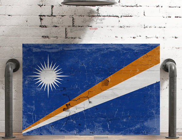 Bella Frye Marshall Islands Flag Wall Art - Vintage Marshall Islands Flag Sign Weathered Wood Style on Canvas