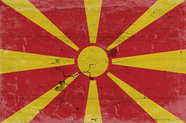 Bella Frye North Macedonia Flag Wall Art - Vintage North Macedonia Flag Sign Weathered Wood Style on Canvas