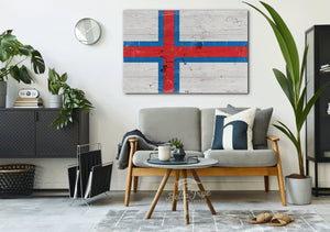 Bella Frye The Faeroe Islands Flag Wall Art - Vintage Faeroe Islands Flag Sign Weathered Wood Style on Canvas