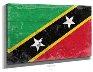 Bella Frye Saint Kitts and Nevis Flag Wall Art - Vintage Saint Kitts and Nevis Flag Sign Weathered Wood Style on Canvas