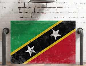 Bella Frye Saint Kitts and Nevis Flag Wall Art - Vintage Saint Kitts and Nevis Flag Sign Weathered Wood Style on Canvas