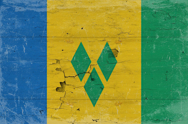 Bella Frye Saint Vincent and the Grenadines Flag Wall Art - Vintage Saint Vincent and the Grenadines Flag Sign Weathered Wood Style on Canvas