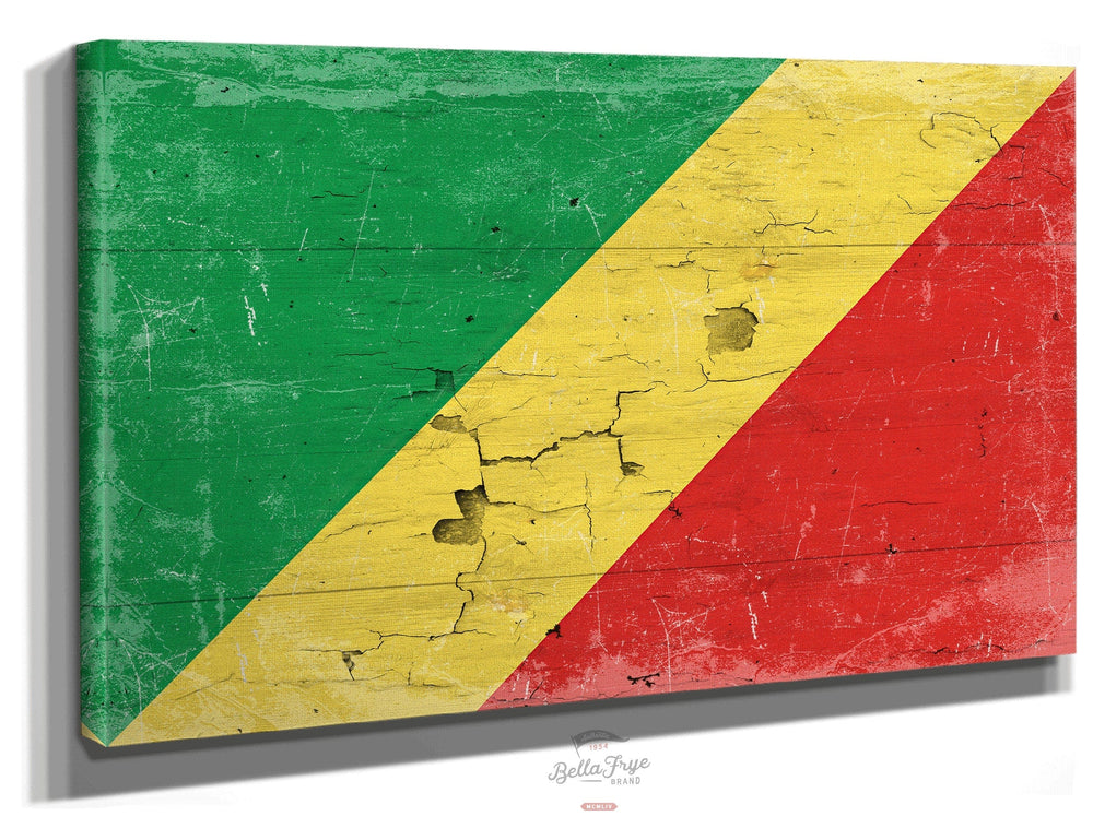 Bella Frye The Republic of the Congo Flag Wall Art - Vintage Republic of the Congo Flag Sign Weathered Wood Style on Canvas