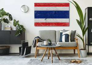 Bella Frye Thailand Flag Wall Art - Vintage Thailand Flag Sign Weathered Wood Style on Canvas