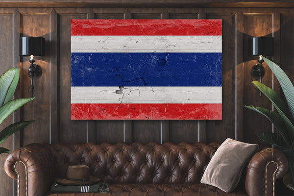 Bella Frye Thailand Flag Wall Art - Vintage Thailand Flag Sign Weathered Wood Style on Canvas