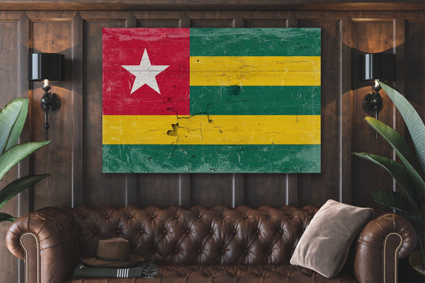 Bella Frye Togo Flag Wall Art - Vintage Togo Flag Sign Weathered Wood Style on Canvas