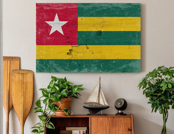 Bella Frye Togo Flag Wall Art - Vintage Togo Flag Sign Weathered Wood Style on Canvas