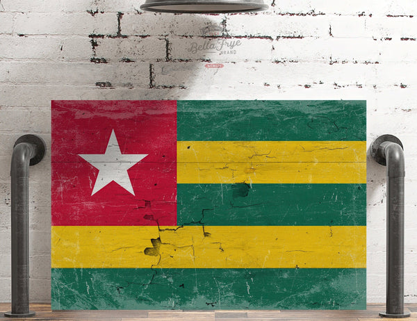 Bella Frye Togo Flag Wall Art - Vintage Togo Flag Sign Weathered Wood Style on Canvas