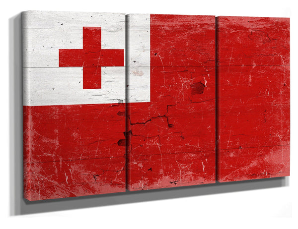 Bella Frye Tonga Flag Wall Art - Vintage Tonga Flag Sign Weathered Wood Style on Canvas