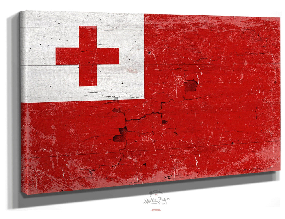 Bella Frye Tonga Flag Wall Art - Vintage Tonga Flag Sign Weathered Wood Style on Canvas