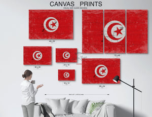 Bella Frye Tunisia Flag Wall Art - Vintage Tunisia Flag Sign Weathered Wood Style on Canvas