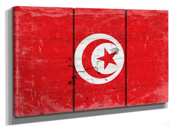 Bella Frye Tunisia Flag Wall Art - Vintage Tunisia Flag Sign Weathered Wood Style on Canvas