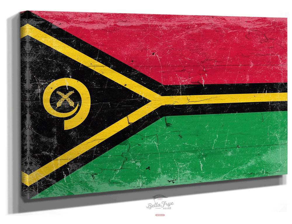 Bella Frye Vanuatu Flag Wall Art - Vintage Vanuatu Flag Sign Weathered Wood Style on Canvas