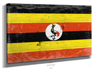 Bella Frye Uganda Flag Wall Art - Vintage Uganda Flag Sign Weathered Wood Style on Canvas