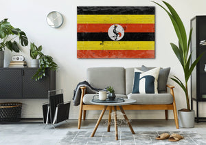 Bella Frye Uganda Flag Wall Art - Vintage Uganda Flag Sign Weathered Wood Style on Canvas