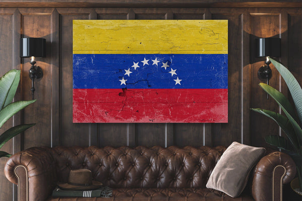 Bella Frye Venezuela Flag Wall Art - Vintage Venezuela Flag Sign Weathered Wood Style on Canvas