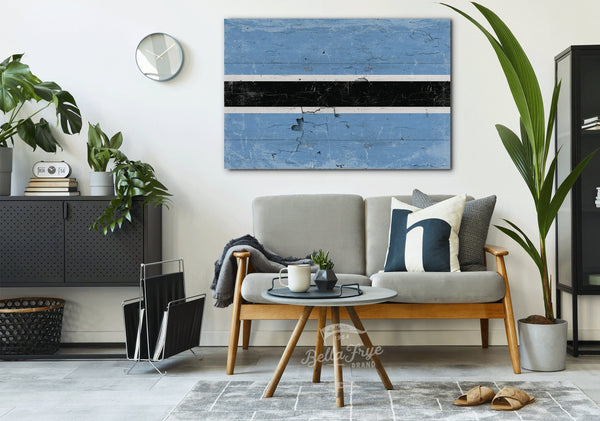 Bella Frye Botswana Flag Wall Art - Vintage Botswana Flag Sign Weathered Wood Style on Canvas