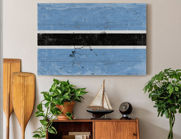 Bella Frye Botswana Flag Wall Art - Vintage Botswana Flag Sign Weathered Wood Style on Canvas