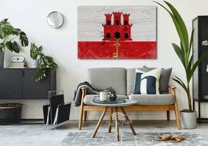 Bella Frye Gibraltar Flag Wall Art - Vintage Gibraltar Flag Sign Weathered Wood Style on Canvas