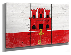 Bella Frye Gibraltar Flag Wall Art - Vintage Gibraltar Flag Sign Weathered Wood Style on Canvas