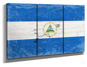 Bella Frye Nicaragua Flag Wall Art - Vintage Nicaragua Flag Sign Weathered Wood Style on Canvas