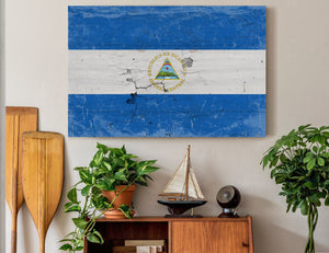 Bella Frye Nicaragua Flag Wall Art - Vintage Nicaragua Flag Sign Weathered Wood Style on Canvas