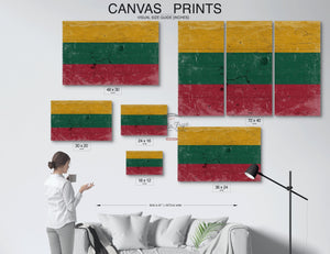 Bella Frye Lithuania Flag Wall Art - Vintage Lithuania Flag Sign Weathered Wood Style on Canvas