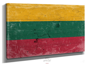 Bella Frye Lithuania Flag Wall Art - Vintage Lithuania Flag Sign Weathered Wood Style on Canvas