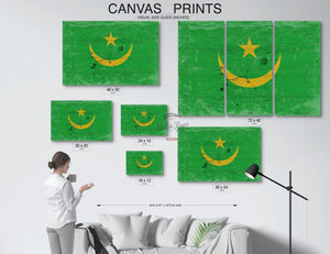 Bella Frye Mauritania Flag Wall Art - Vintage Mauritania Flag Sign Weathered Wood Style on Canvas