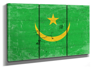 Bella Frye Mauritania Flag Wall Art - Vintage Mauritania Flag Sign Weathered Wood Style on Canvas