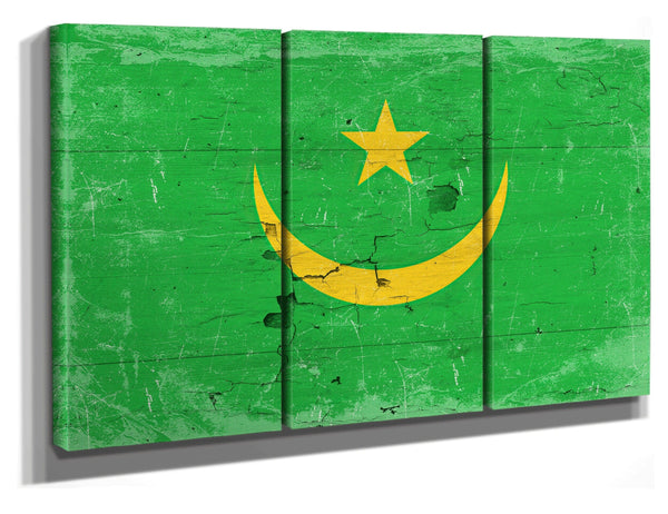 Bella Frye Mauritania Flag Wall Art - Vintage Mauritania Flag Sign Weathered Wood Style on Canvas