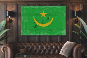 Bella Frye Mauritania Flag Wall Art - Vintage Mauritania Flag Sign Weathered Wood Style on Canvas