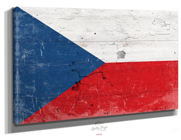 Bella Frye Czech Republic Flag Wall Art - Vintage Czech Republic Flag Sign Weathered Wood Style on Canvas