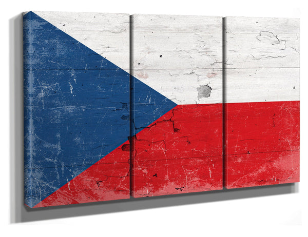 Bella Frye Czech Republic Flag Wall Art - Vintage Czech Republic Flag Sign Weathered Wood Style on Canvas