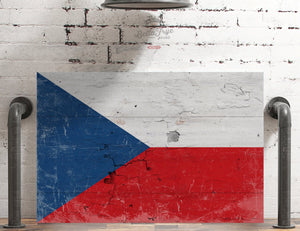 Bella Frye Czech Republic Flag Wall Art - Vintage Czech Republic Flag Sign Weathered Wood Style on Canvas