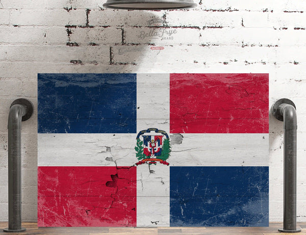 Bella Frye Dominican Republic Flag Wall Art - Vintage Dominican Republic Flag Sign Weathered Wood Style on Canvas